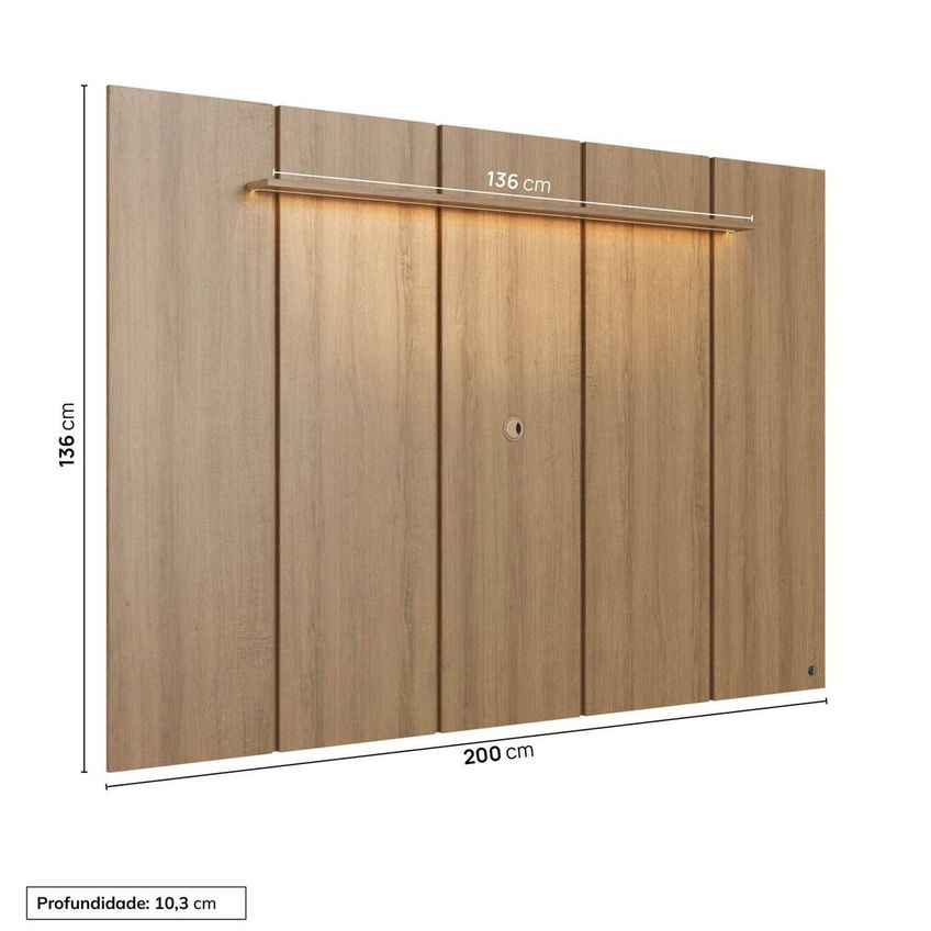 Painel Para TV Até 75 Polegadas 200x136cm Com LED Horizonte Cabecasa Madeiraoriginals Marrom/Freijó - imagem 3