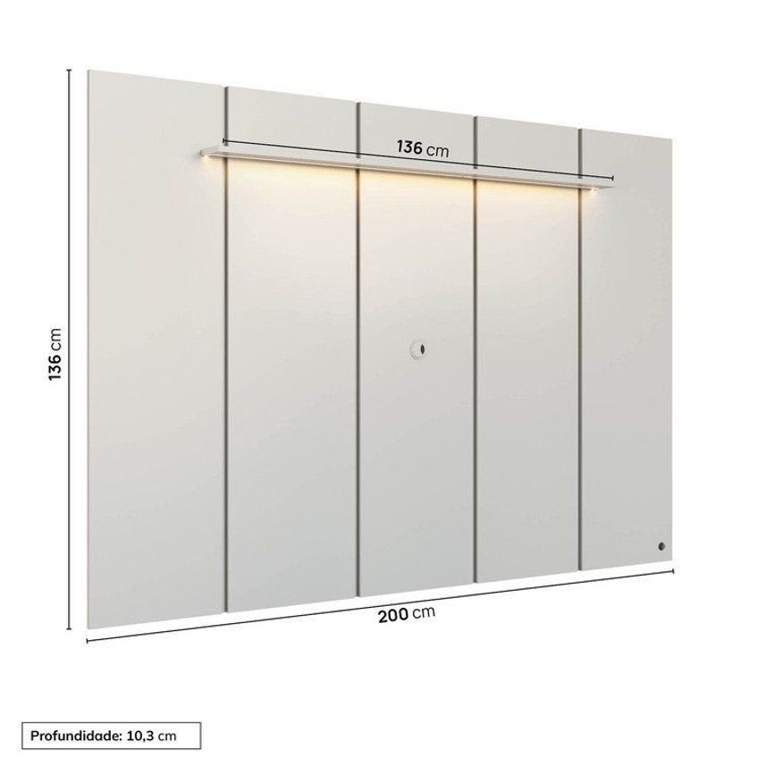 Painel Para TV Até 75 Polegadas 200x136cm Com LED Horizonte Cabecasa Madeiraoriginals Off White Offwhite - imagem 3