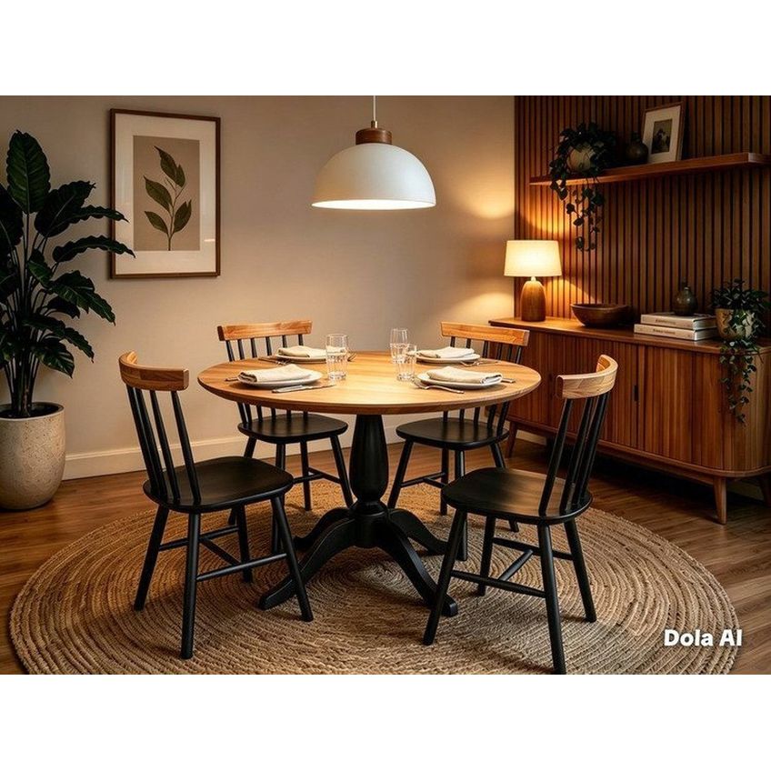 Conjunto Mesa Redonda Pé Central C/4 Cadeiras Preto/Natural - imagem 5