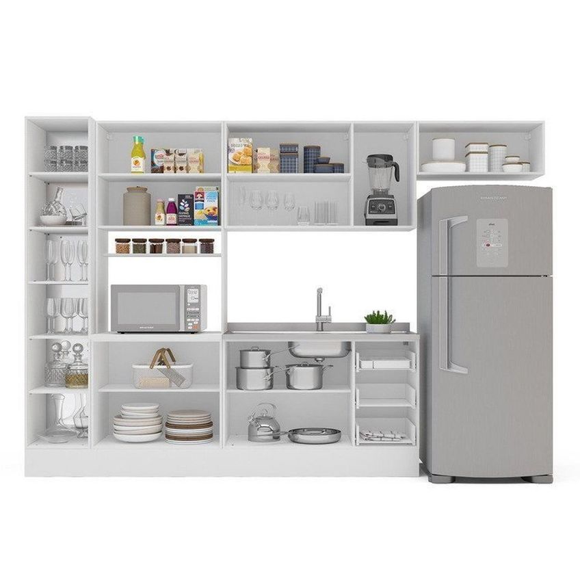 Cozinha Pérola Com Rodapé E Cristaleira Com Led 5 Peças 320 Cm Yescasa Azul Azul - imagem 5