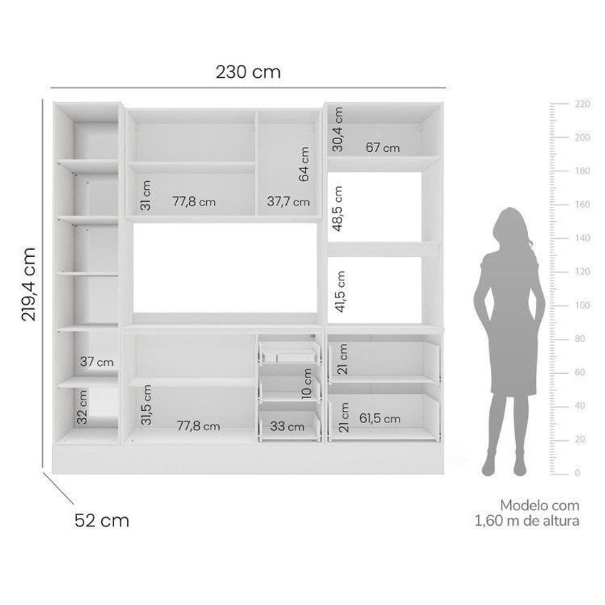 Cozinha Pérola Com Rodapé Cristaleira Com Led E Tampo 4 Peças 230 Cm Yescasa Cinza Cinza - imagem 3