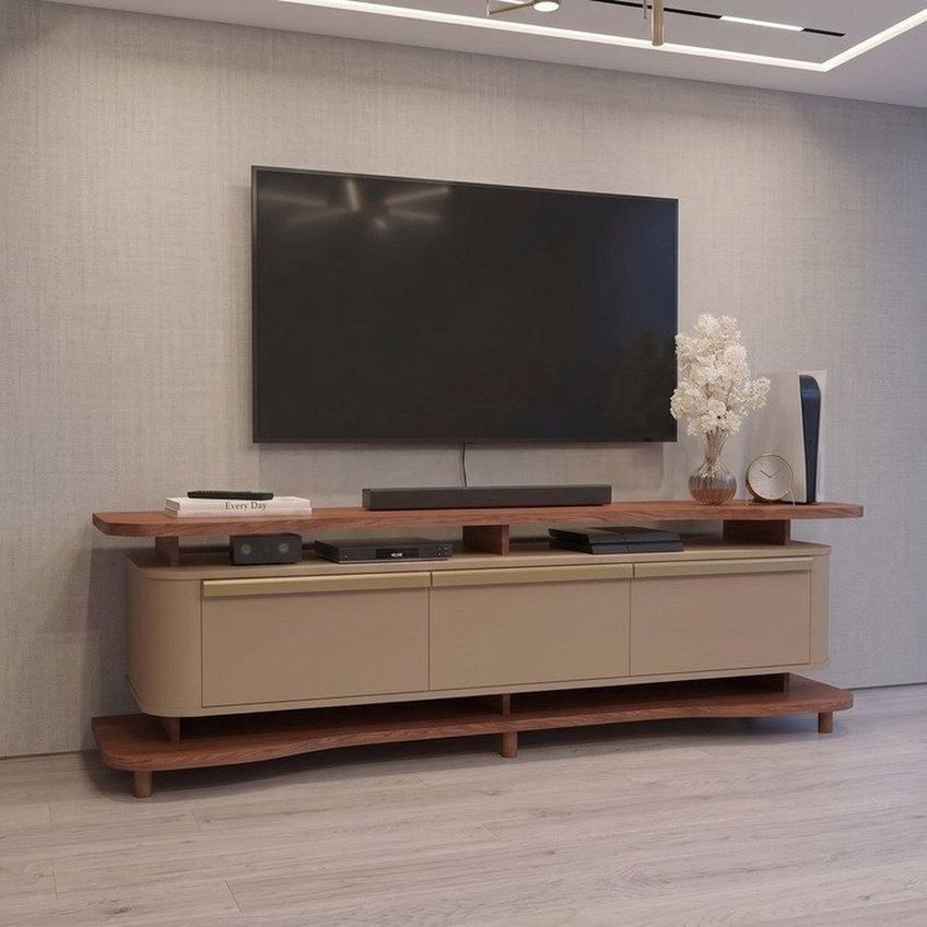 Rack Com Painel Para TV Até 75 Polegadas Com LED Pés Madeira Maciça Guarapari Espresso Móveis Fendi/Carvalho - imagem 5