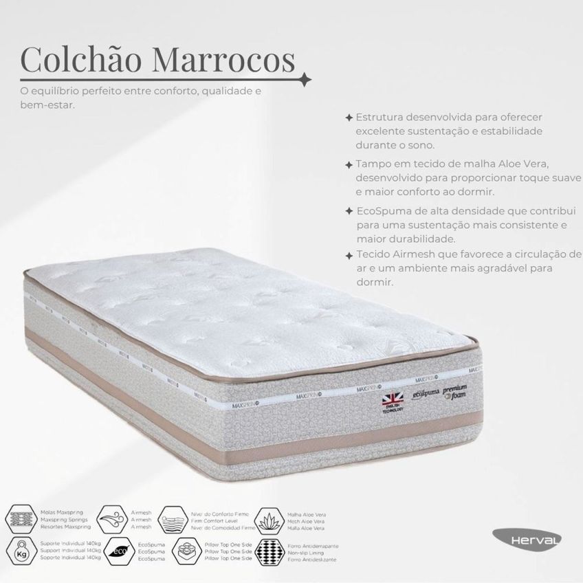 Colchão Solteiro Molas Maxspring Marrocos 88x188x33cm Bege - imagem 4