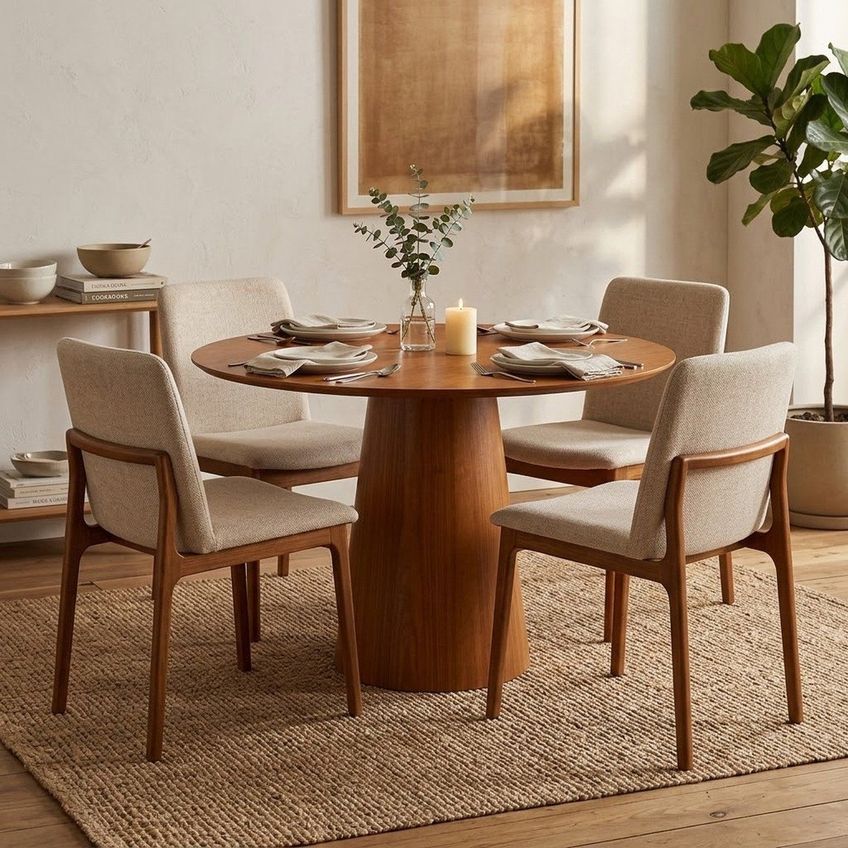 Mesa De Jantar Redonda Austrália Madeira Nozes 1.20m Pinhão - imagem 2