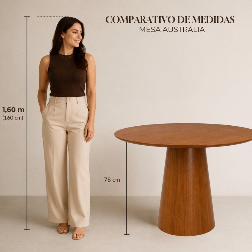 Mesa De Jantar Redonda Austrália Madeira Nozes 1.20m Pinhão - imagem 4