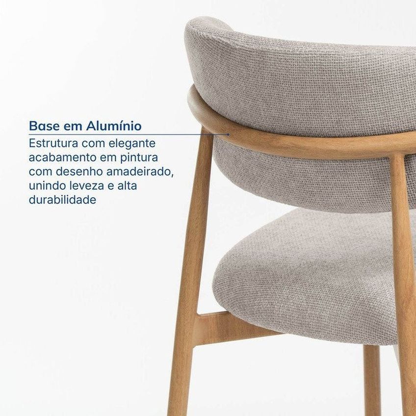 Kit 8 Cadeiras Metálicas Estofadas Ema Cabecasa Madeiraoriginals Cinza Prata/carvalho Prata/carvalho - imagem 5