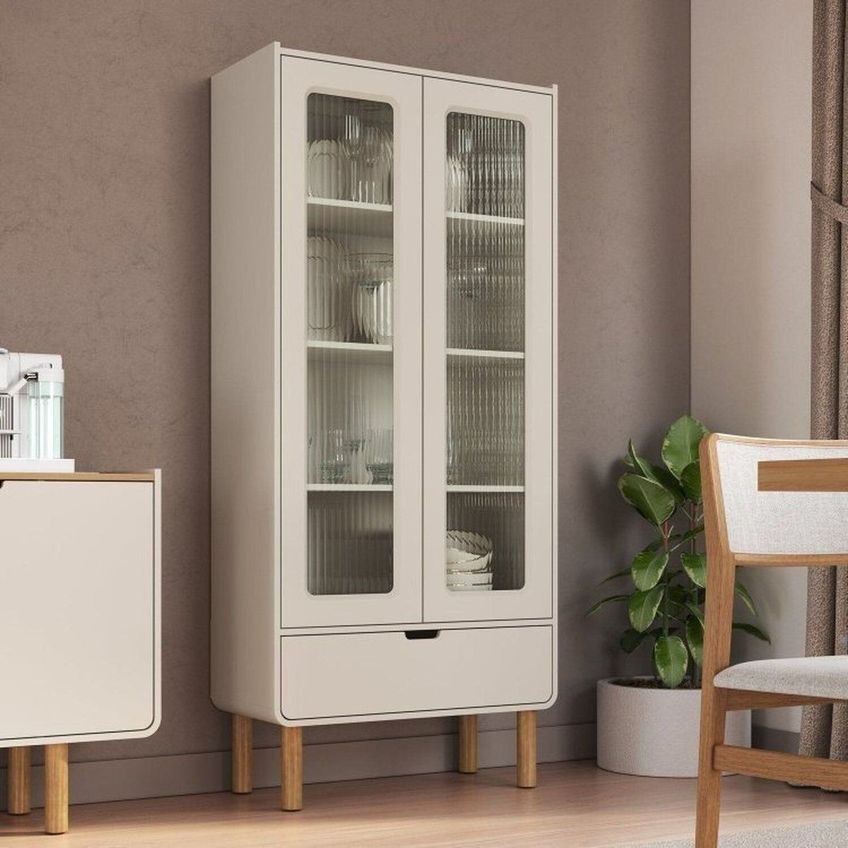 Kit Buffet 4 Portas 160cm E Cristaleira 2 Portas 1gv 180cm Curva Bp Aura Offwhite/hanover - imagem 5