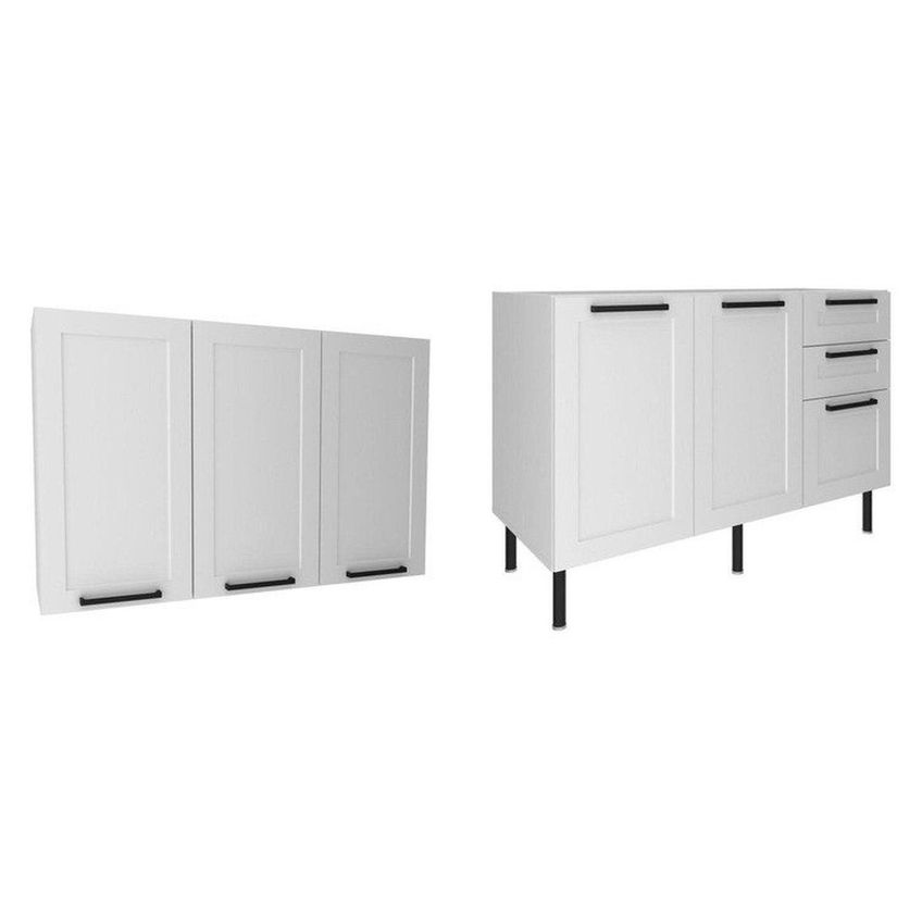 Cozinha Compacta Modulada Americana 5 Portas 3 Gavetas Sem Tampo MDF Grazi Branco Branco - imagem 2