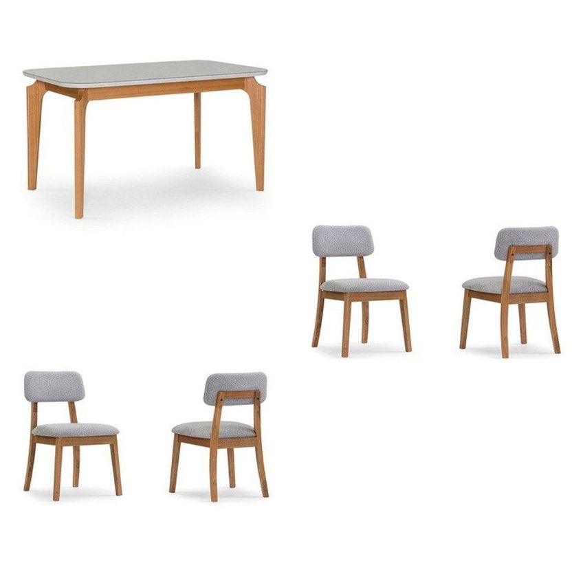 Conjunto Mesa De Jantar Lia Com 4 Cadeiras Em Madeira Maciça Madeira / Cinza - imagem 2