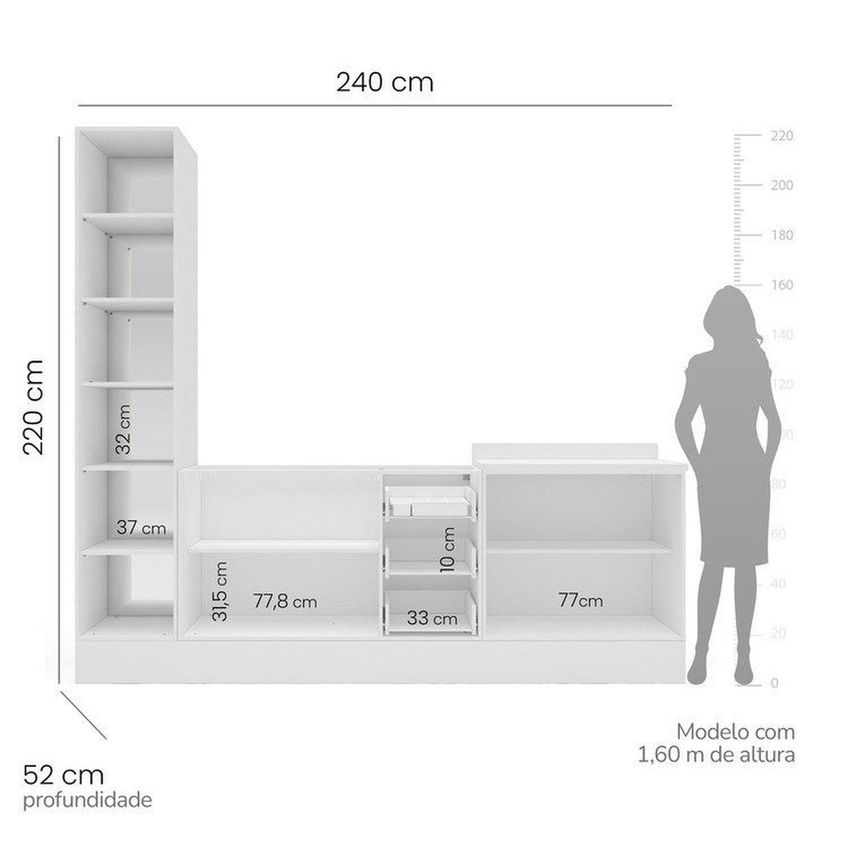 Cozinha Pérola Com Rodapé E Cristaleira Com Led 3 Peças 240 Cm Yescasa Azul Azul - imagem 3