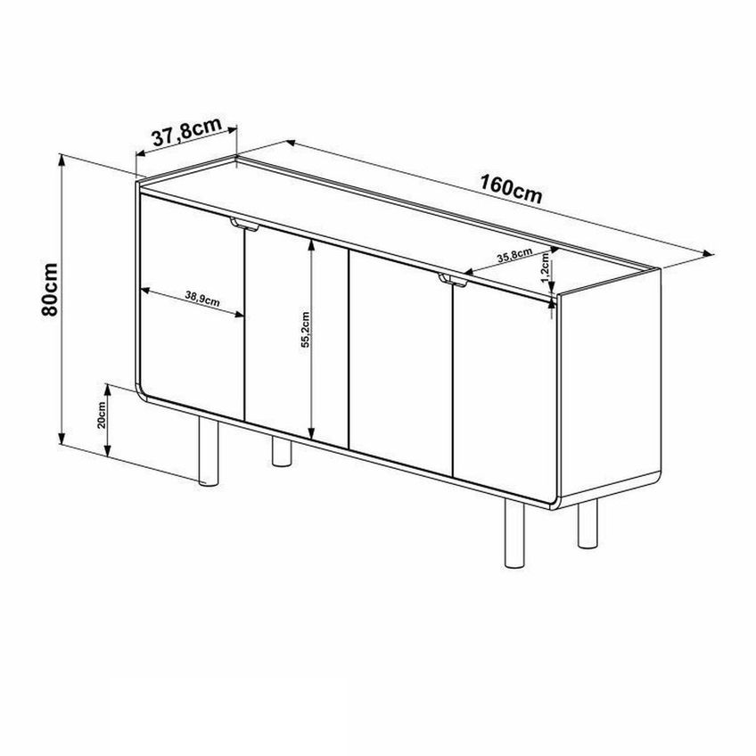 Kit Buffet 4 Portas 160cm E Cristaleira 2 Portas 1gv 180cm Curva Bp Aura Hanover - imagem 3