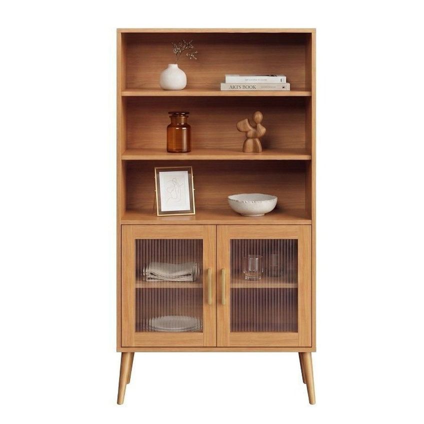 Conjunto Sala De Estar 2 Peças Rack E Estante Multiuso Vidro Canelado Carvalho Rosé - imagem 5