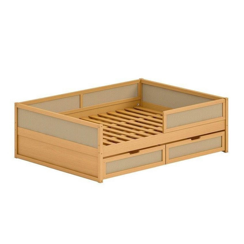 Cama Casal Com Grades De Proteção E Gavetas Magna Kids Casatema Madeira Originals Marrom/Natural Natural - imagem 2