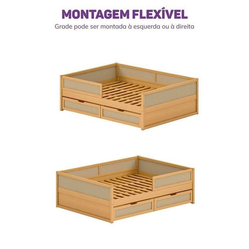 Cama Casal Com Grades De Proteção E Gavetas Magna Kids Casatema Madeira Originals Marrom/Natural Natural - imagem 4