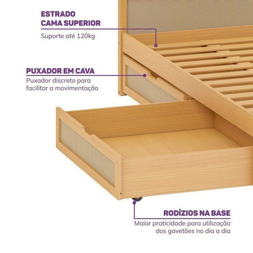 Cama Casal Madeira Maciça Com Gavetas Magna Kids Casatema Madeiraoriginals Marrom/natural Natural - imagem 4