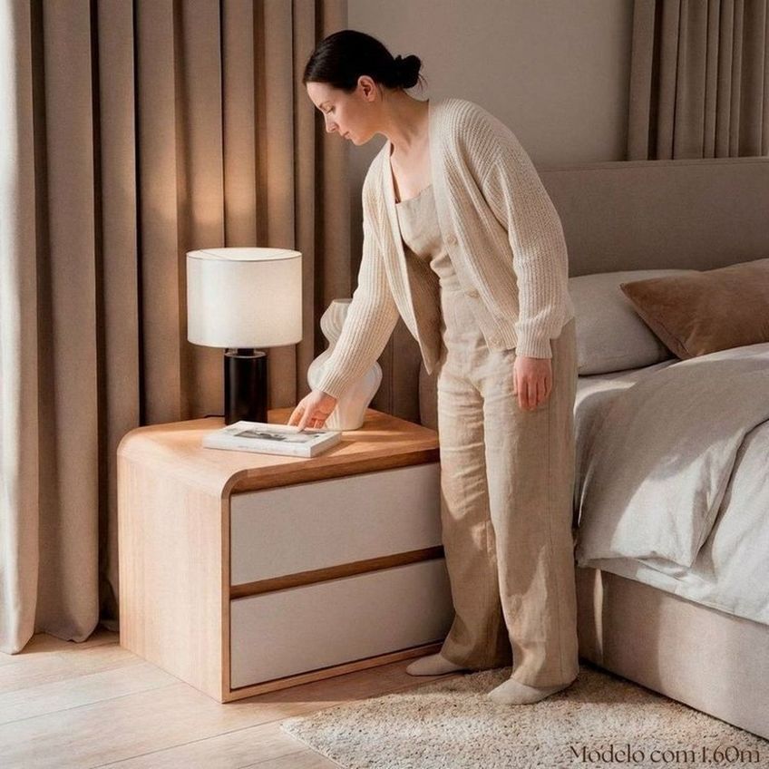 Conjunto Com 2 Mesas De Cabeceira Aurora 100% Mdf Carvalho/Off White - imagem 4