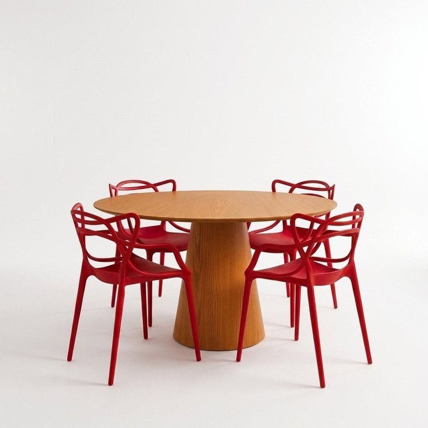 Conjunto Sala De Jantar 4 Lugares Redonda Madeira Cairo Yescasa Mel/vermelho - imagem 2