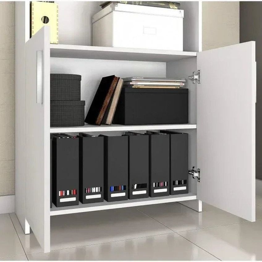 Kit 3 Armários Para Escritório Semi-aberto 2 Portas Com Chave Branco Branco - imagem 5