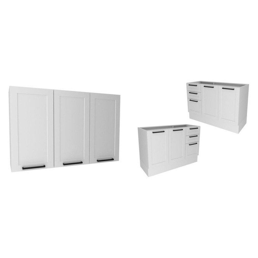 Cozinha Compacta Modulada Americana 5 Portas 3 Gavetas Com Rodapé E Sem Tampo MDF Grazi Branco Branco - imagem 2