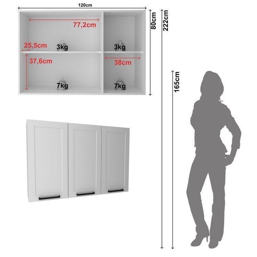 Cozinha Compacta Modulada Americana 5 Portas 3 Gavetas Com Rodapé E Sem Tampo MDF Grazi Branco Branco - imagem 4