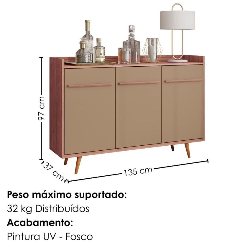 Balcão Buffet 3 Portas Quartzo 135 Cm Fendi Freijó Bechara - imagem 3