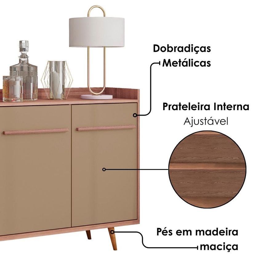 Balcão Buffet 3 Portas Quartzo 135 Cm Fendi Freijó Bechara - imagem 5