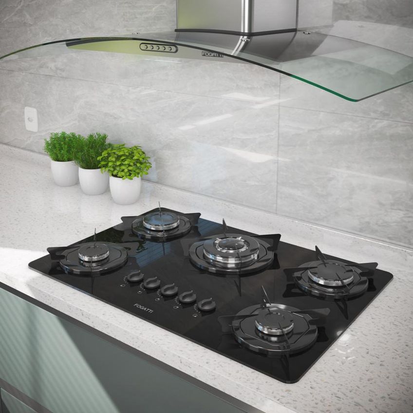 Cooktop Fogatti À Gás Fgt 5b Tc Vidro Preto Flange Esmaltada - imagem 3