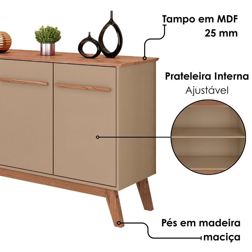 Balcão Buffet 4 Portas Opala 160 cm Fendi Freijó Bechara - imagem 5