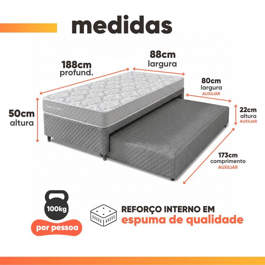 Bicama Box Solteiro Com Auxiliar E Colchão Double Face 100% D33 Eden 88x188x50cm Herval - imagem 4