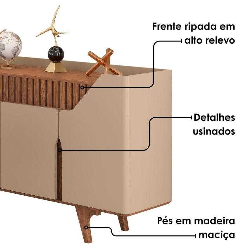 Balcão Buffet 4 Portas Tamisa 160 Cm Fendi Freijó Bechara - imagem 5
