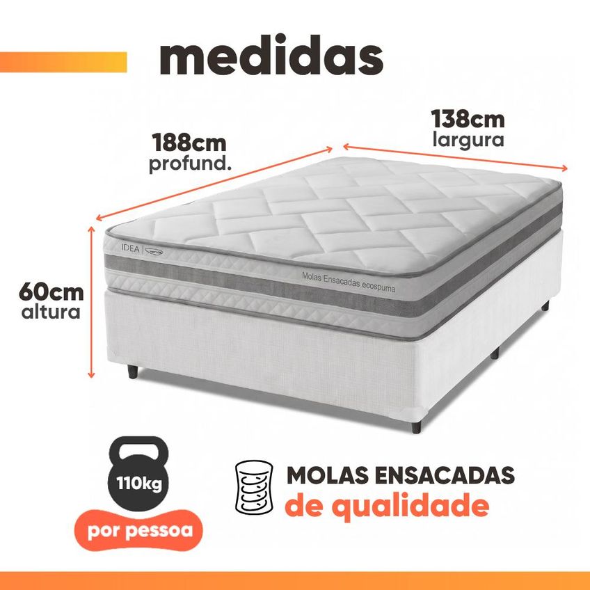 Cama Box Casal Molas Ensacadas Prisma 138x188x60cm Herval Suporta Até 110 Kg Por Pessoa - imagem 3