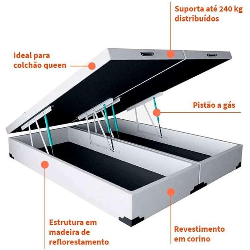 Cama Box Baú Casal Bipartido Sintético Branca 138x188 - imagem 4