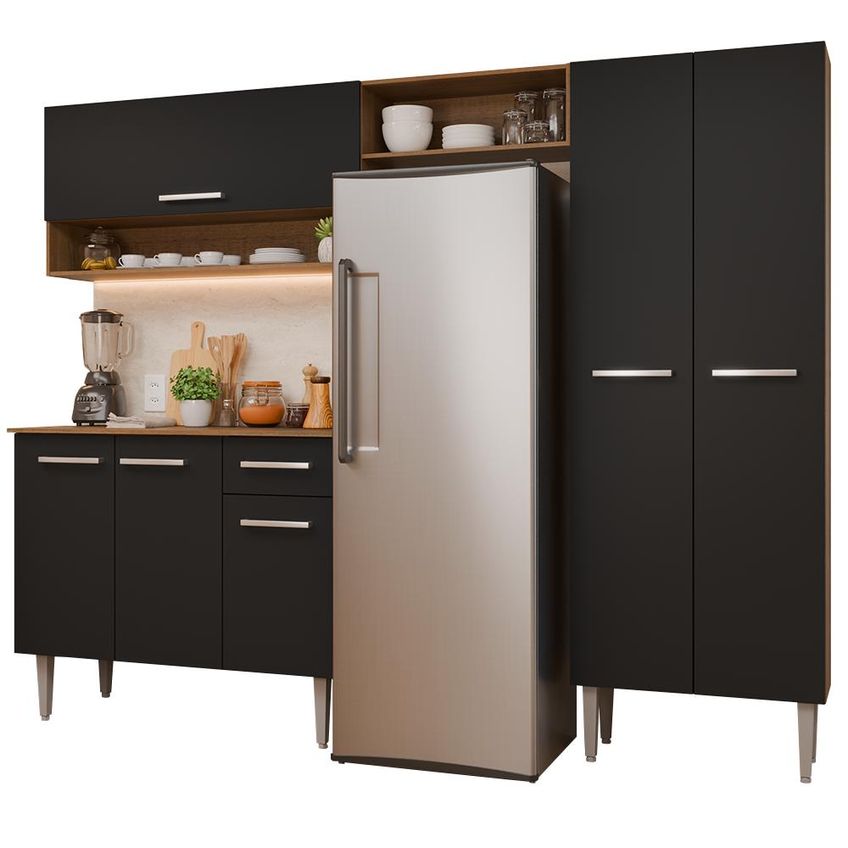 Armário De Cozinha Completa 220 Cm Rustic/preto Deli Madesa Xa 01 - imagem 2