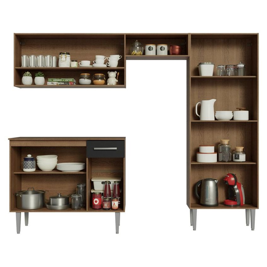 Armário De Cozinha Completa 220 Cm Rustic/preto Deli Madesa Xa 01 - imagem 5