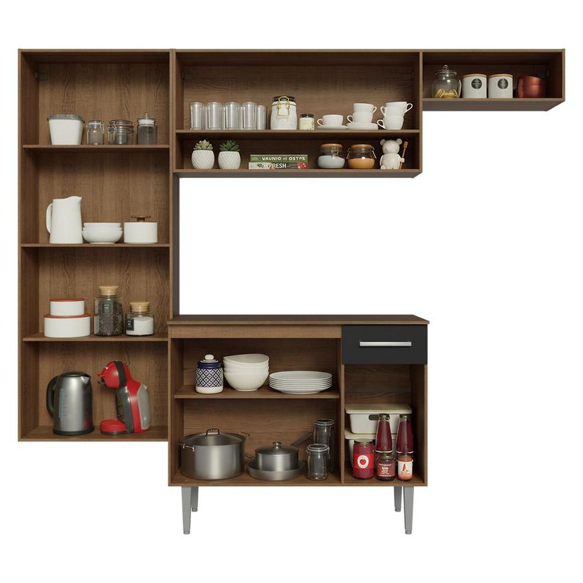 Armário De Cozinha Completa 220 Cm Rustic/preto Deli Madesa 03 - imagem 5