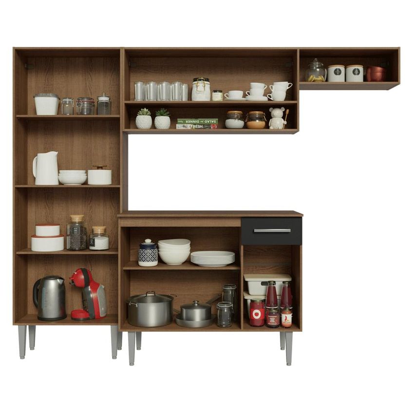 Armário De Cozinha Completa 220 Cm Rustic/preto Deli Madesa Xa 02 - imagem 5