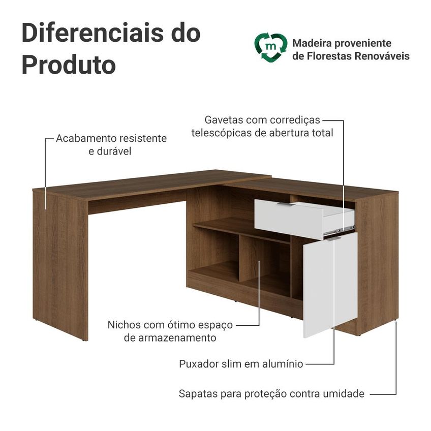 Escrivaninha Penteadeira De Canto Rustic/Branco Madesa - imagem 5