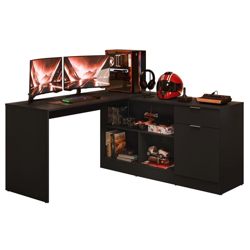 Escrivaninha Em L Para Computador Gamer Preto Roma Madesa - imagem 2