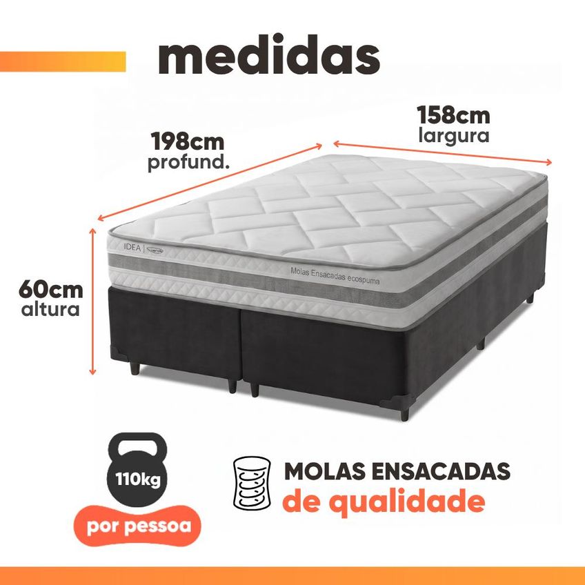 Cama Box Queen Molas Ensacadas Prisma 158x198x60cm Herval Suporta Até 110 Kg Por Pessoa - imagem 3
