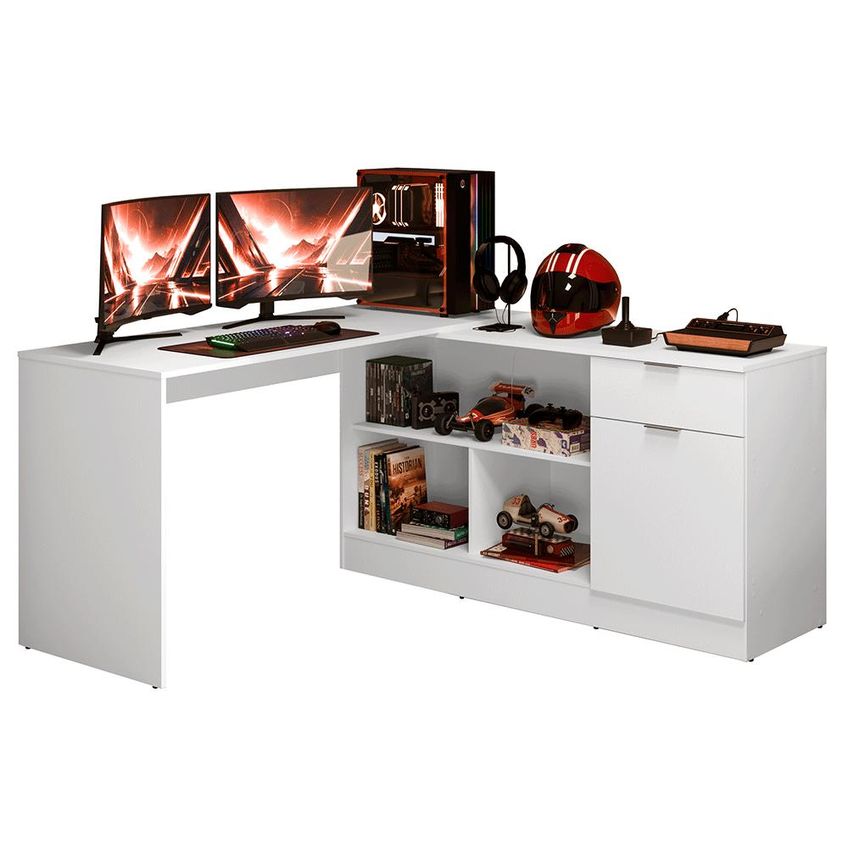 Escrivaninha Em L Para Computador Gamer Branco Roma Madesa - imagem 2