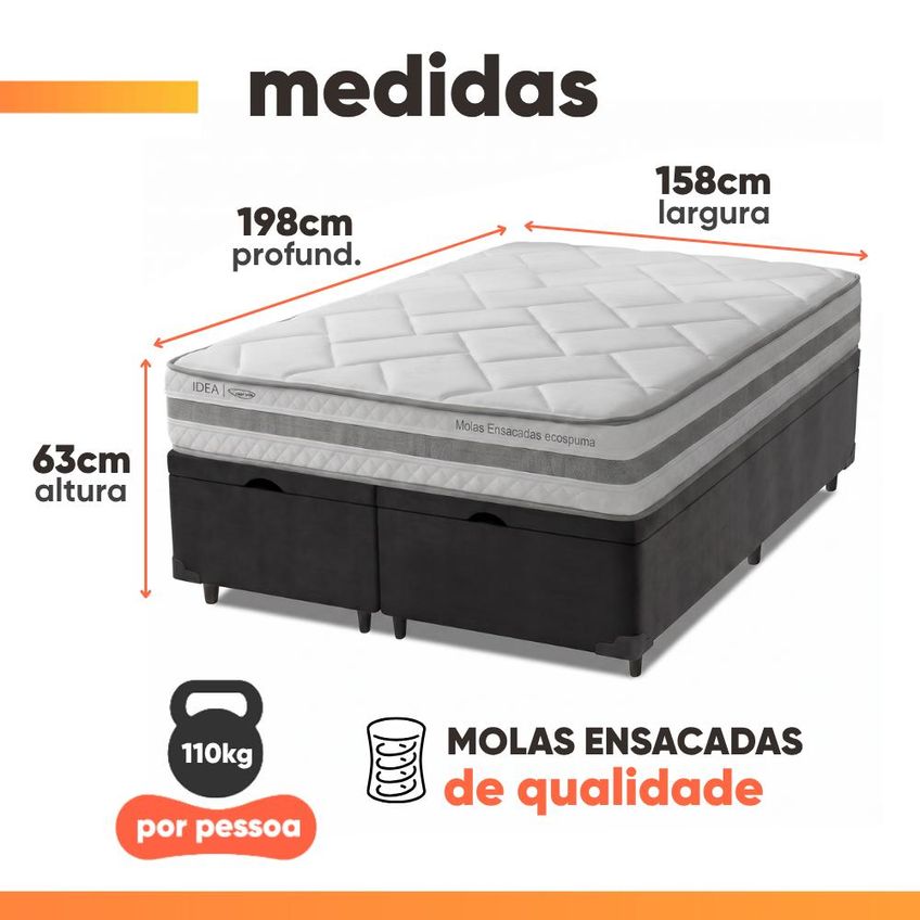 Cama Box Baú Queen Molas Ensacadas Prisma 158x198x63cm Herval - Suporta Até 110 Kg Por Pessoa - imagem 3