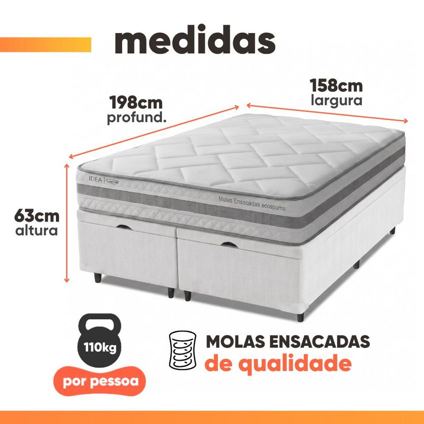Cama Box Baú Queen Molas Ensacadas Prisma 158x198x63cm Herval - Suporta Até 110 Kg Por Pessoa - imagem 3