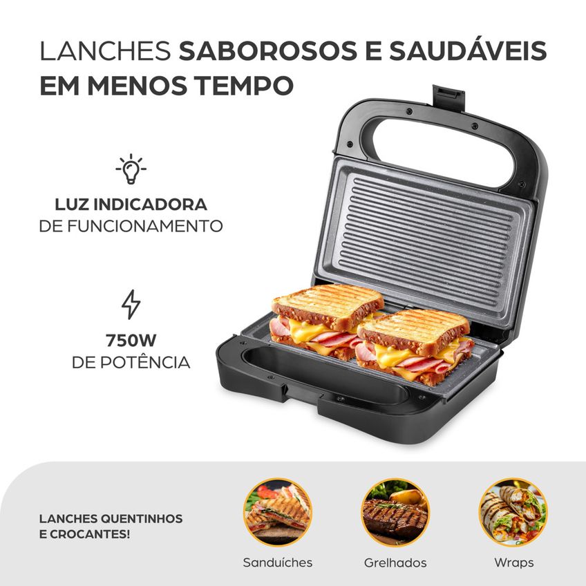 Sanduicheira E Grill Wap Ws750 750w Antiaderente Com Acabamento Inox - imagem 2