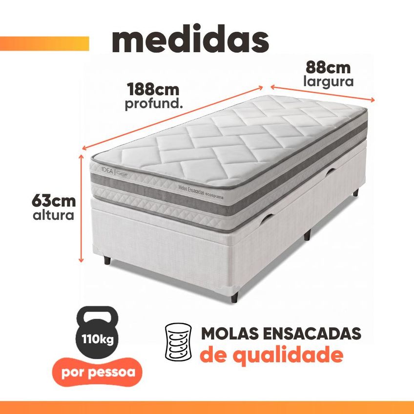 Cama Box Baú Solteiro Molas Ensacadas Prisma 88x188x63cm Herval - Suporta Até 110 Kg - imagem 3