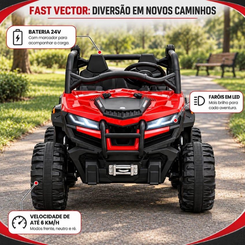 Carrinho Elétrico Infantil UTV Fast Vector 2 Lugares 24V Bang Toys Vermelho - imagem 3