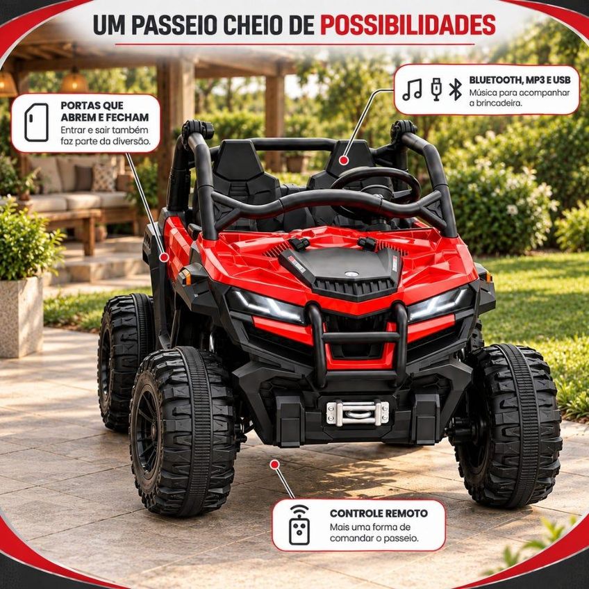 Carrinho Elétrico Infantil UTV Fast Vector 2 Lugares 24V Bang Toys Vermelho - imagem 5