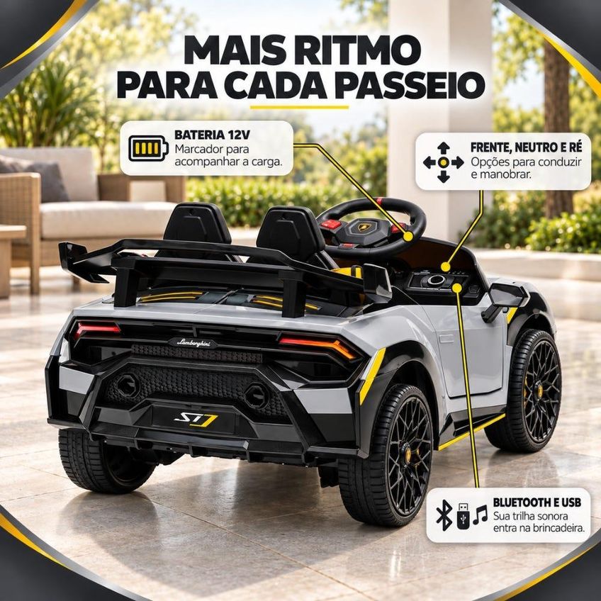 Carrinho Elétrico Infantil Lamborghini Vision Gran 12v Bang Toys Cinza - imagem 5