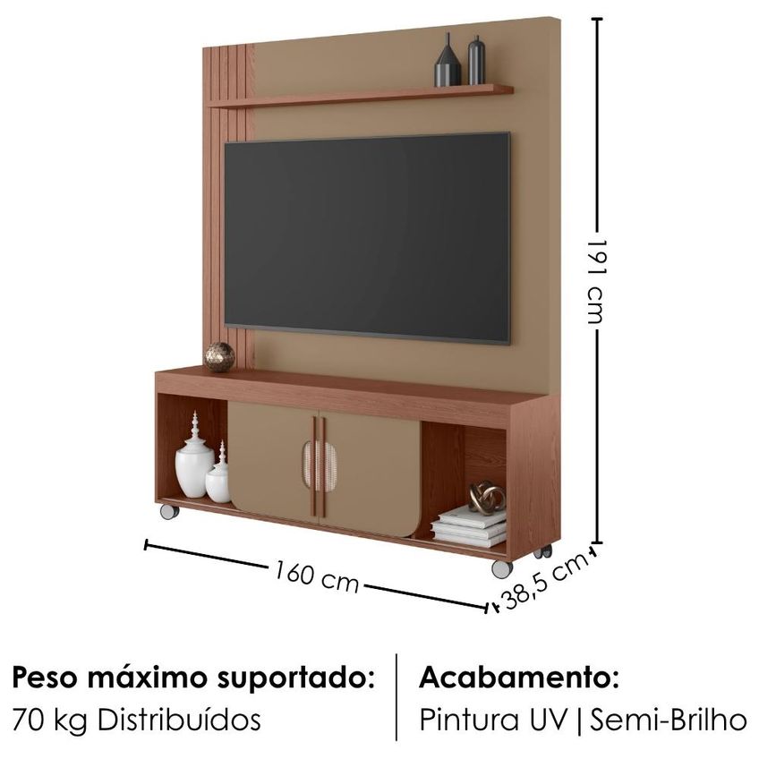 Estante Home TV 65 Pol 160 cm Maragogi Fendi Freijó Bechara - imagem 3