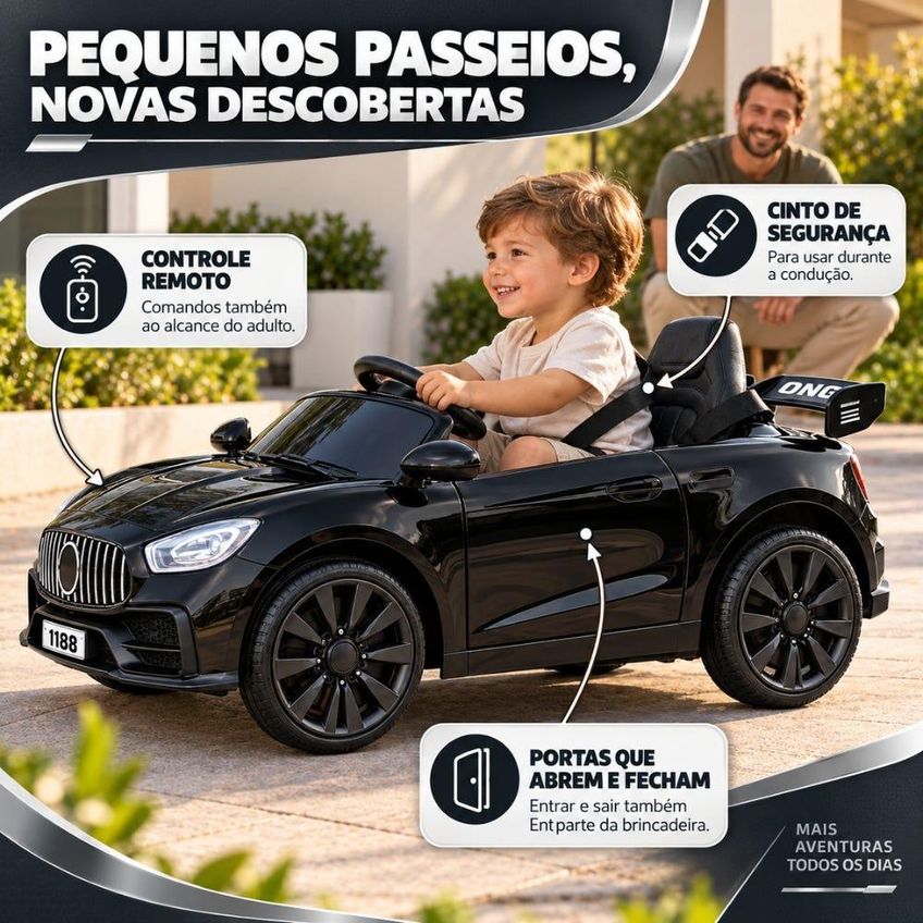 Carrinho Elétrico Infantil Mini Storm 12v Com Controle Remoto Bang Toys Preto - imagem 4