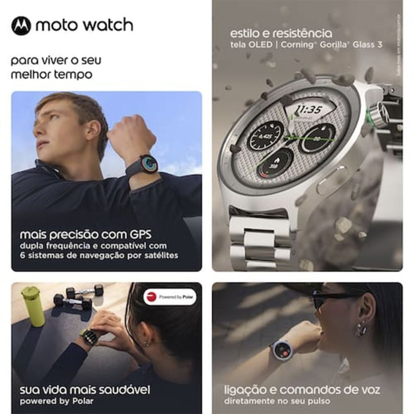 Smartwatch Motorola Moto Watch Xt2547 Tela Oled 1.4 Gps Tecnologia Polar Bateria Durável - imagem 3